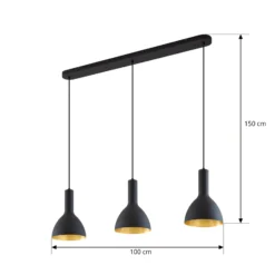 Arcchio Hängelampe Cosmina, 3-flammig, Länge 90 cm, schwarz