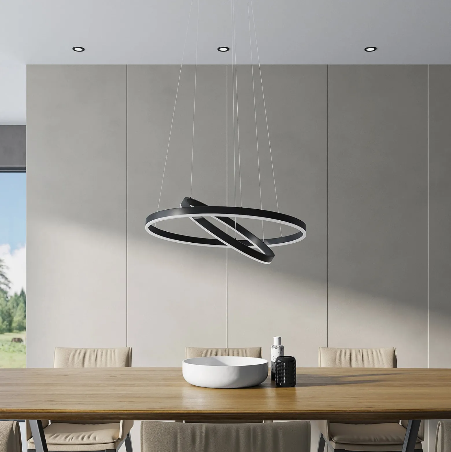 Arcchio LED-Hängeleuchte Albiona, schwarz, 2 Ringe, Ø 60 cm