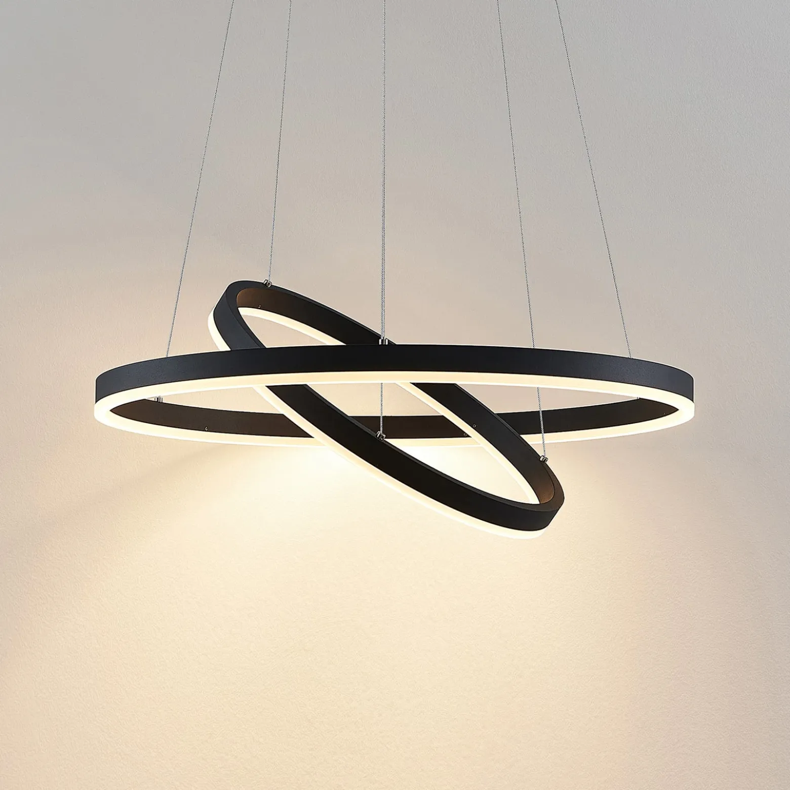 Arcchio LED-Hängeleuchte Albiona, schwarz, 2 Ringe, Ø 60 cm