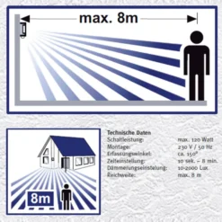 Außenwandlampe Quadrat aus Edelstahl mit Sensor