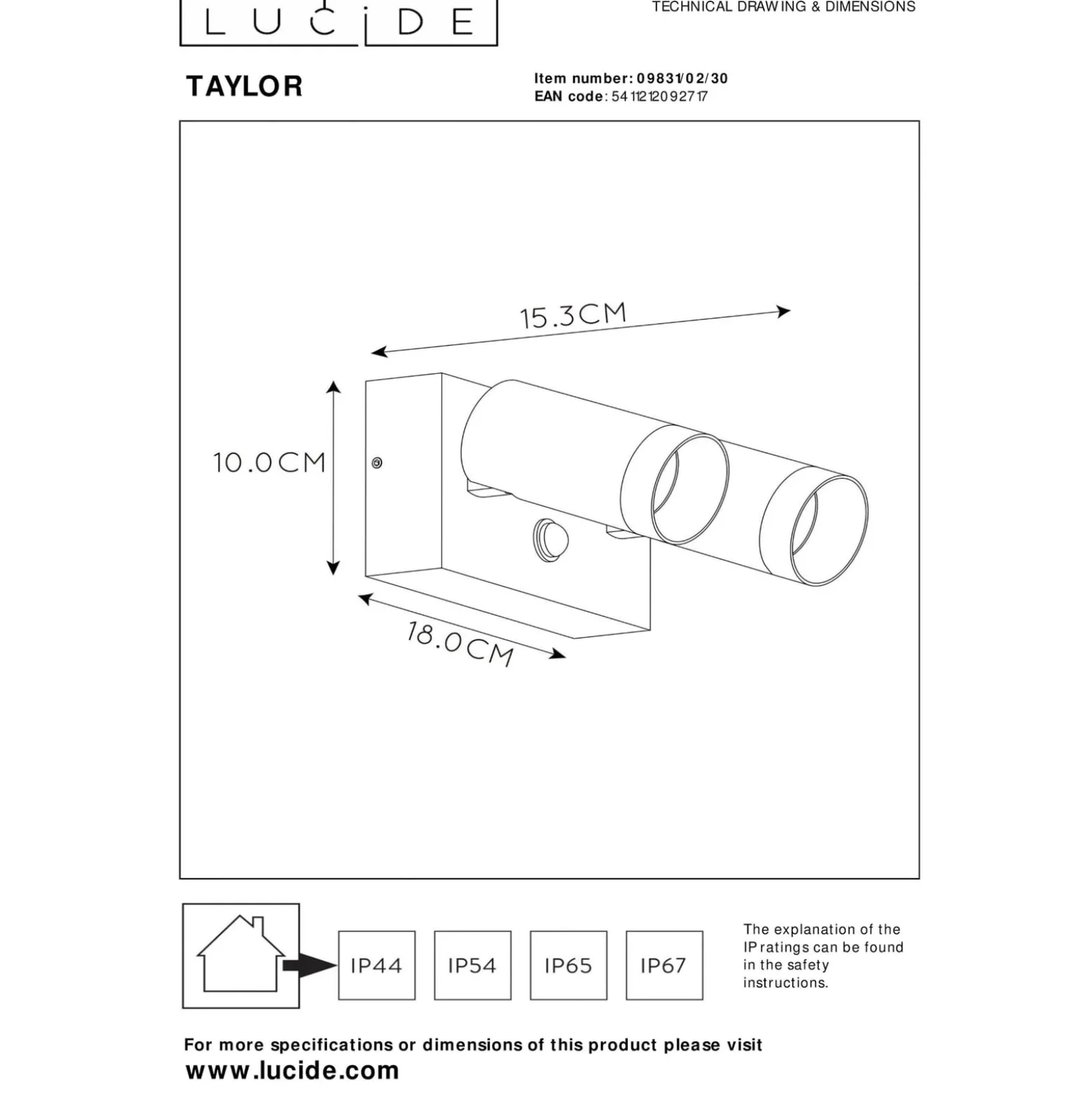 Außenwandstrahler Taylor Sensor, 2-flammig schwarz