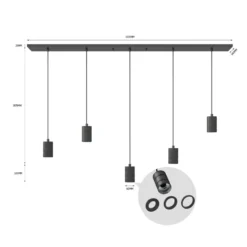 Calex Retro Pendelleuchte, eckig, 5-flg., schwarz