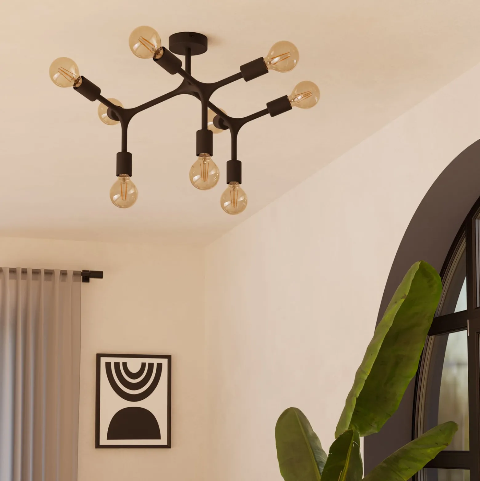 Deckenlampe Bocadella 1 in Schwarz, neunflammig