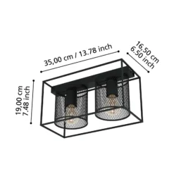 Deckenlampe Catterick, schwarz, zwei Käfigschirme