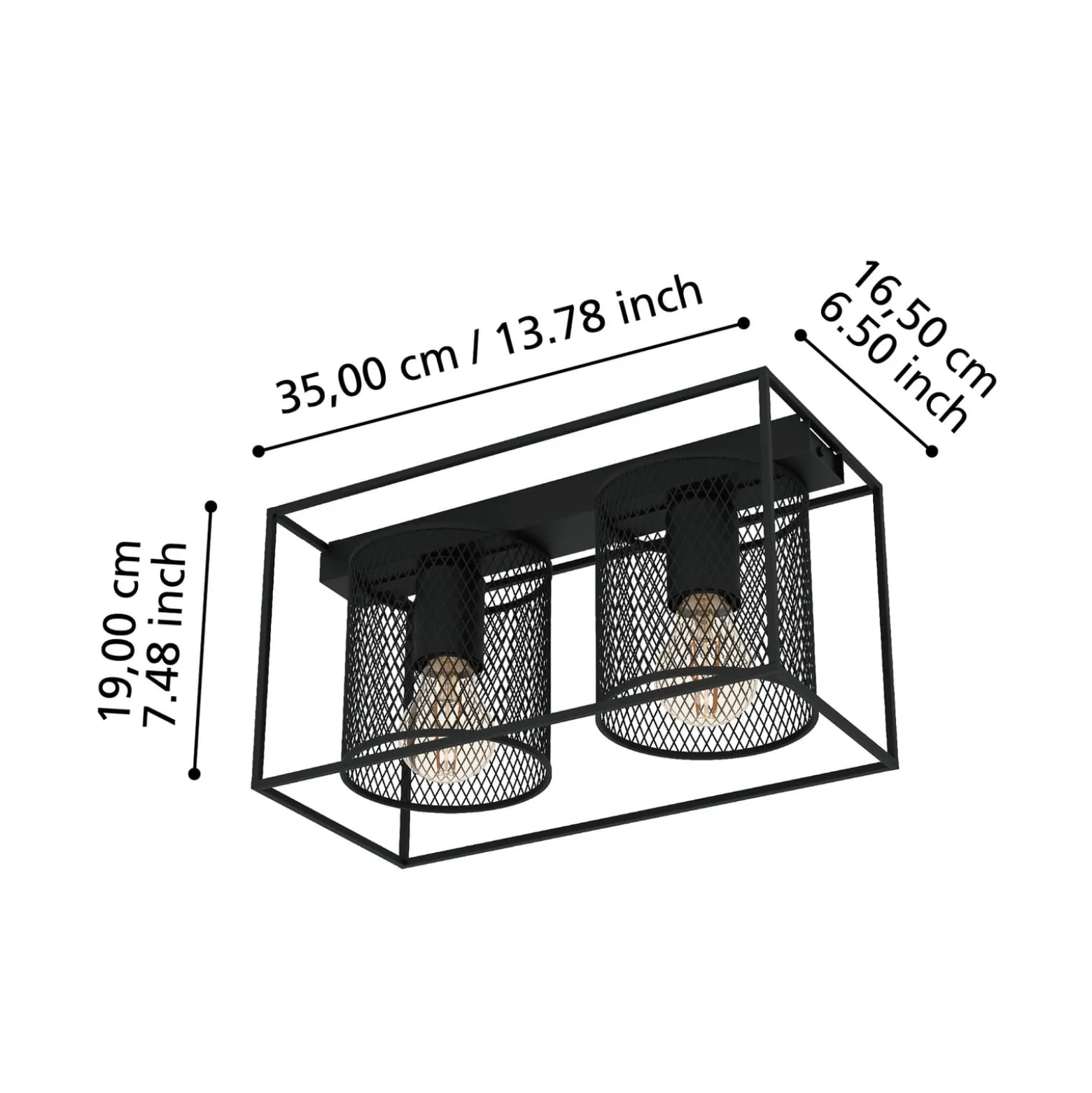 Deckenlampe Catterick, schwarz, zwei Käfigschirme
