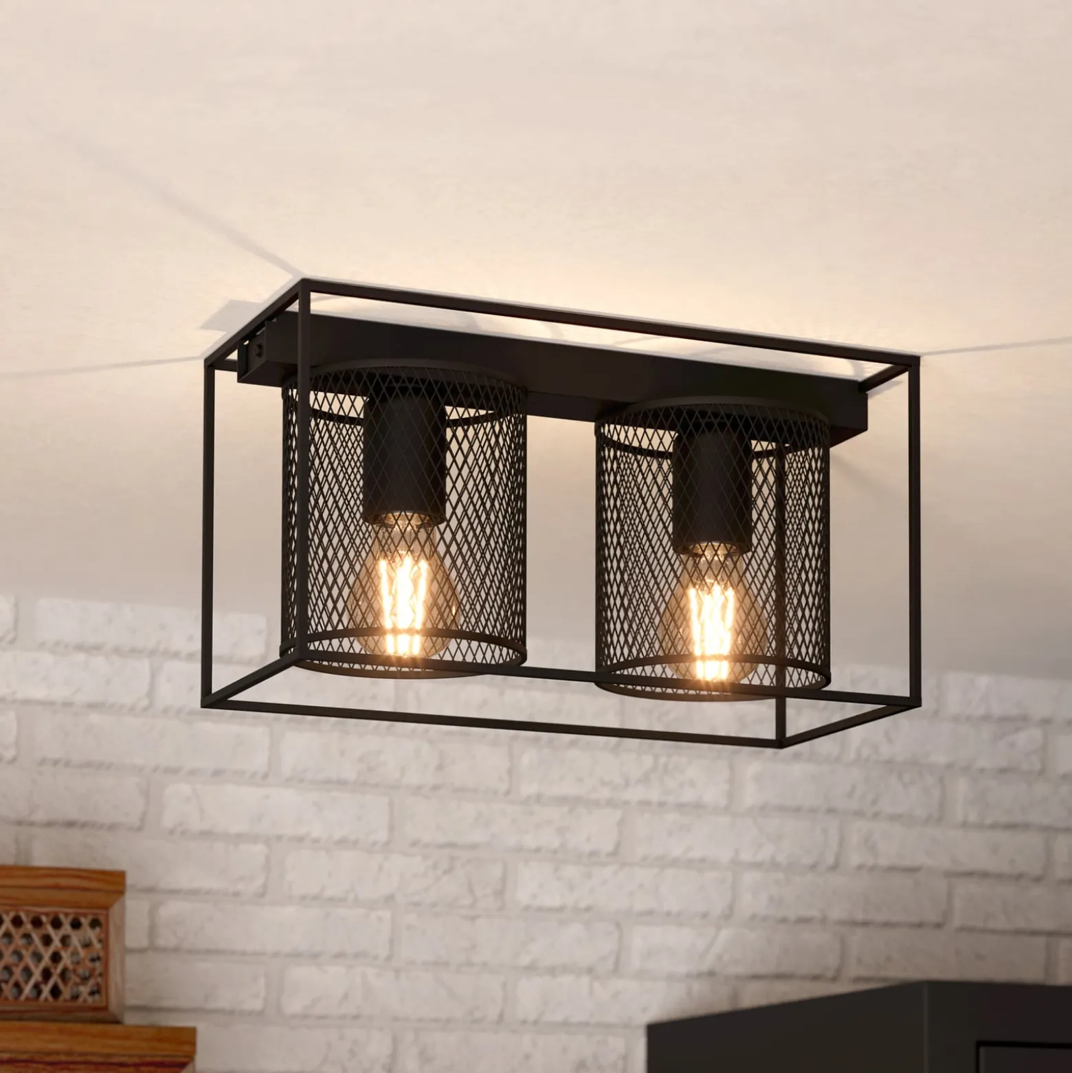 Deckenlampe Catterick, schwarz, zwei Käfigschirme