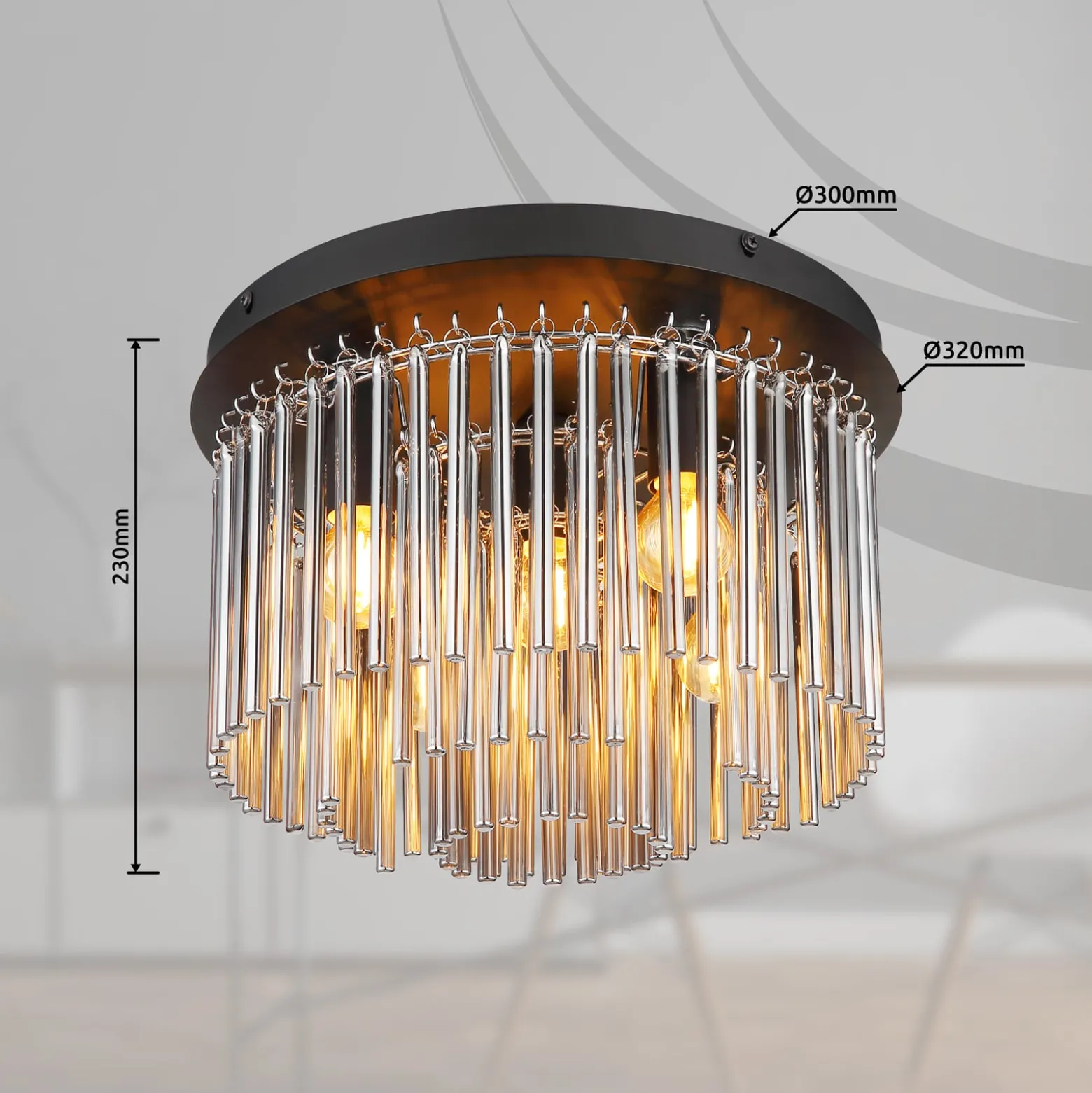 Deckenlampe Gorley, rauch/schwarz, Glas, 32 cm, 5-flg., E14