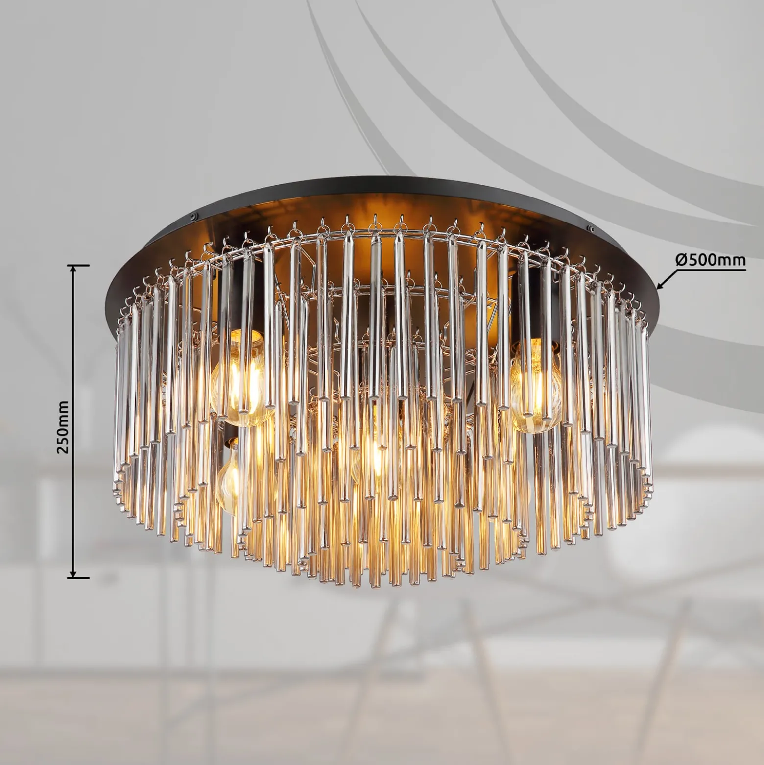 Deckenlampe Gorley, rauch/schwarz, Glas, 50 cm, 5-flg., E27