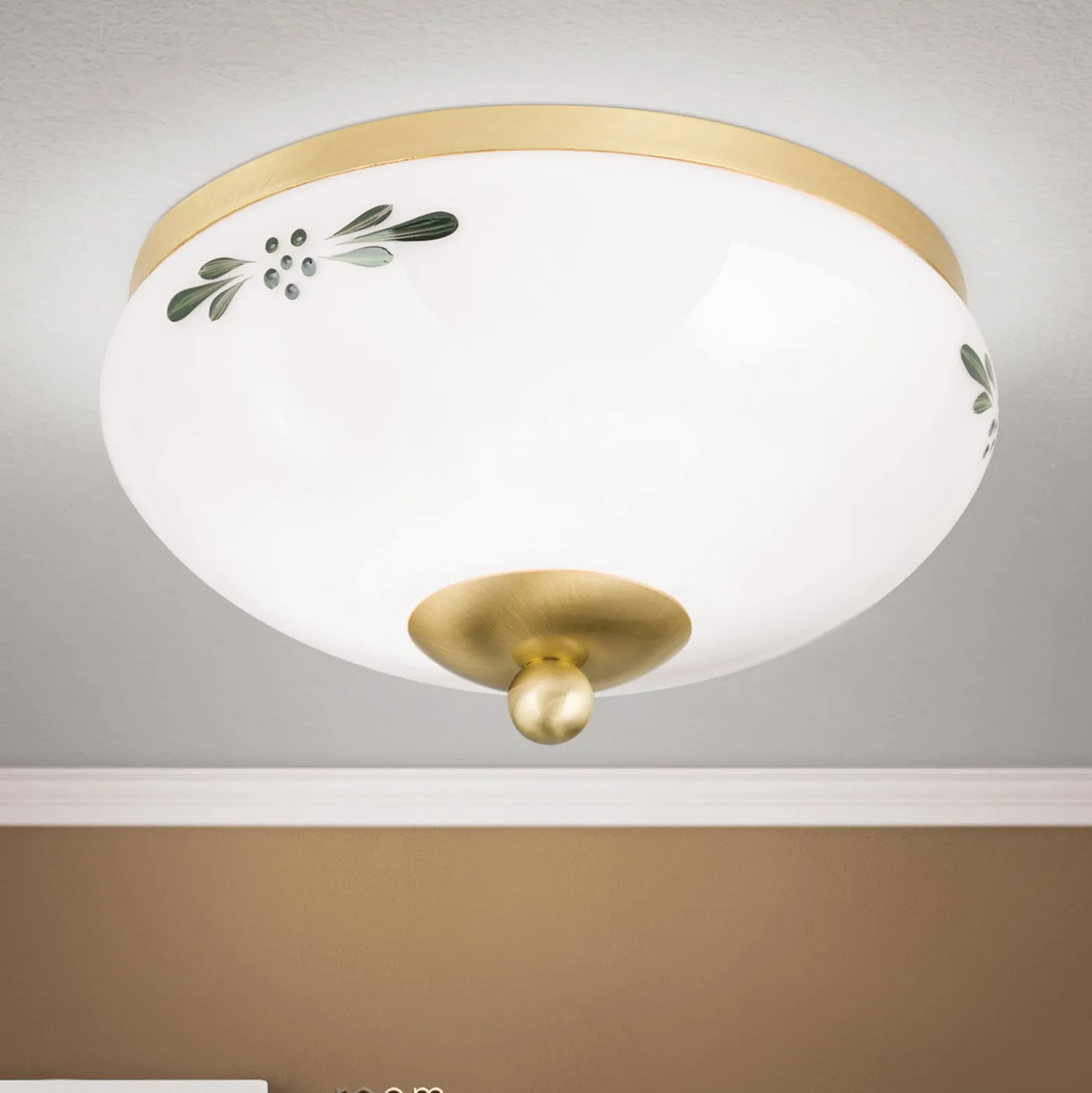 Deckenlampe Landhaus Messing opal grün Ø 21 cm