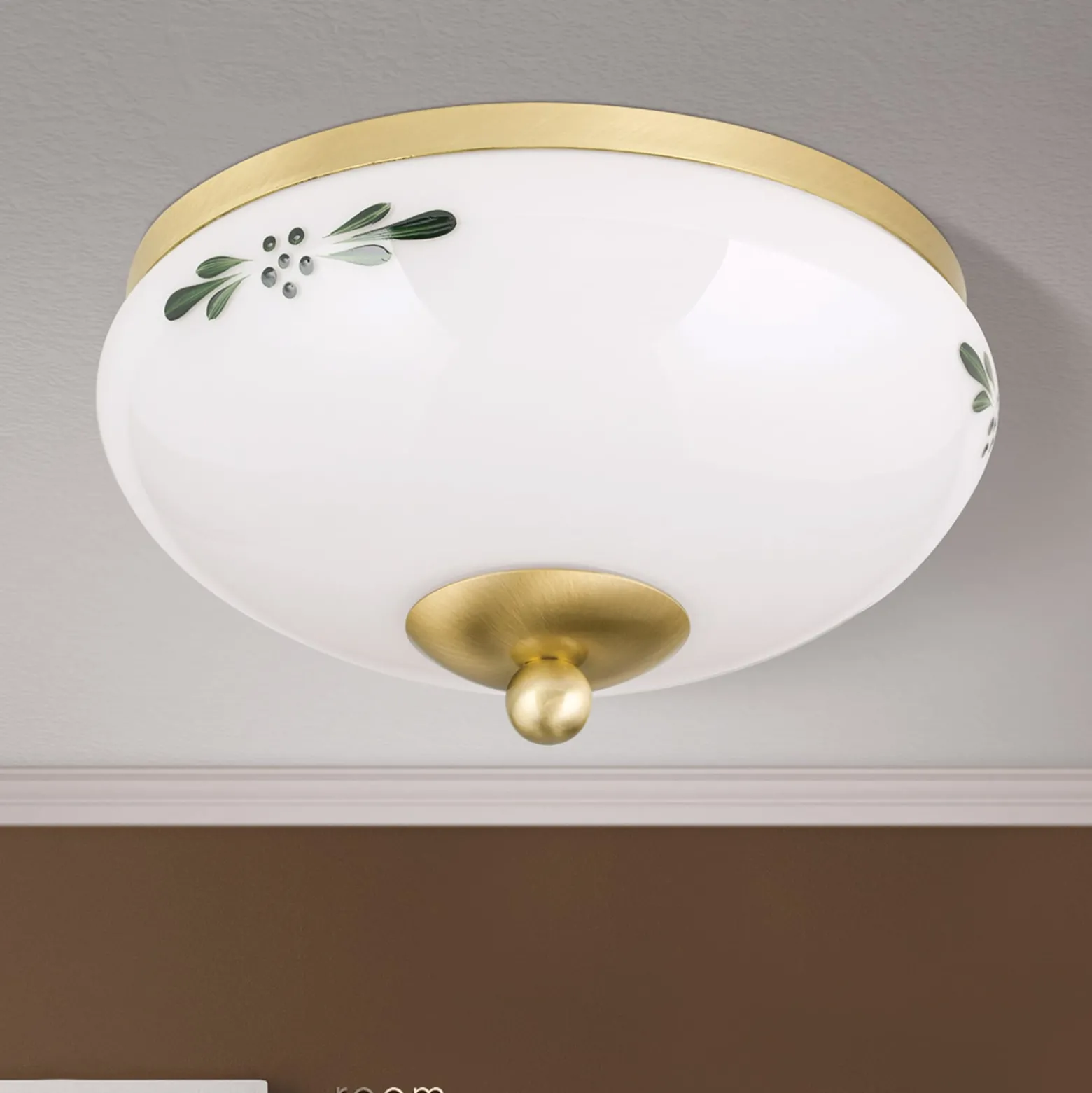 Deckenlampe Landhaus Messing opal grün Ø 21 cm