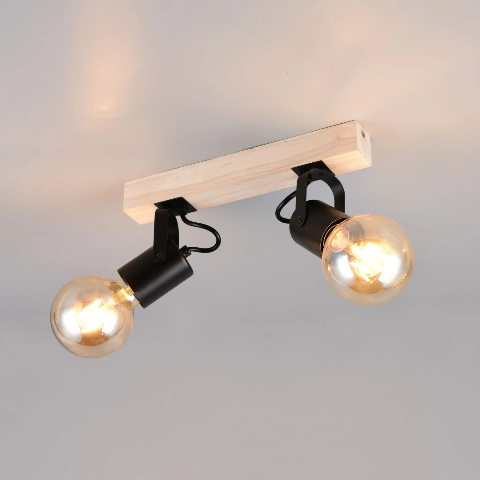 Deckenlampe Lynar, schwarz, Holz, Metall, Länge 31 cm 2-flg.
