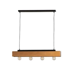 Deckenlampe Miluza, schwarz/braun, Länge 76 cm, Holz, 4-flg.