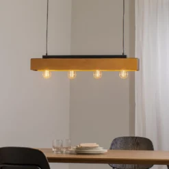 Deckenlampe Miluza, schwarz/braun, Länge 76 cm, Holz, 4-flg.