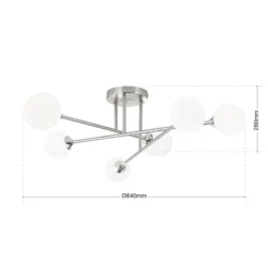Deckenlampe Snowwhite mit Gestänge, 6fl., nickel