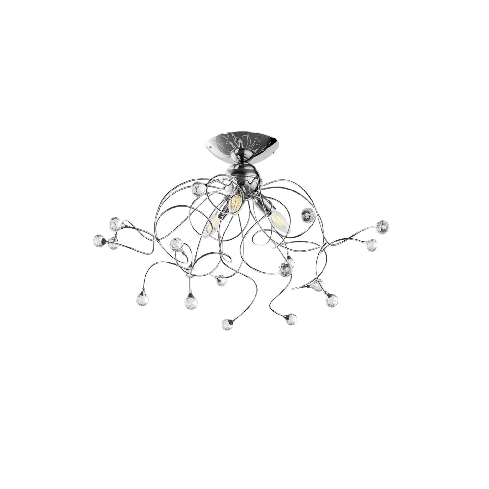 Deckenlampe Trilly in Chrom mit Kristallen, 3fl.