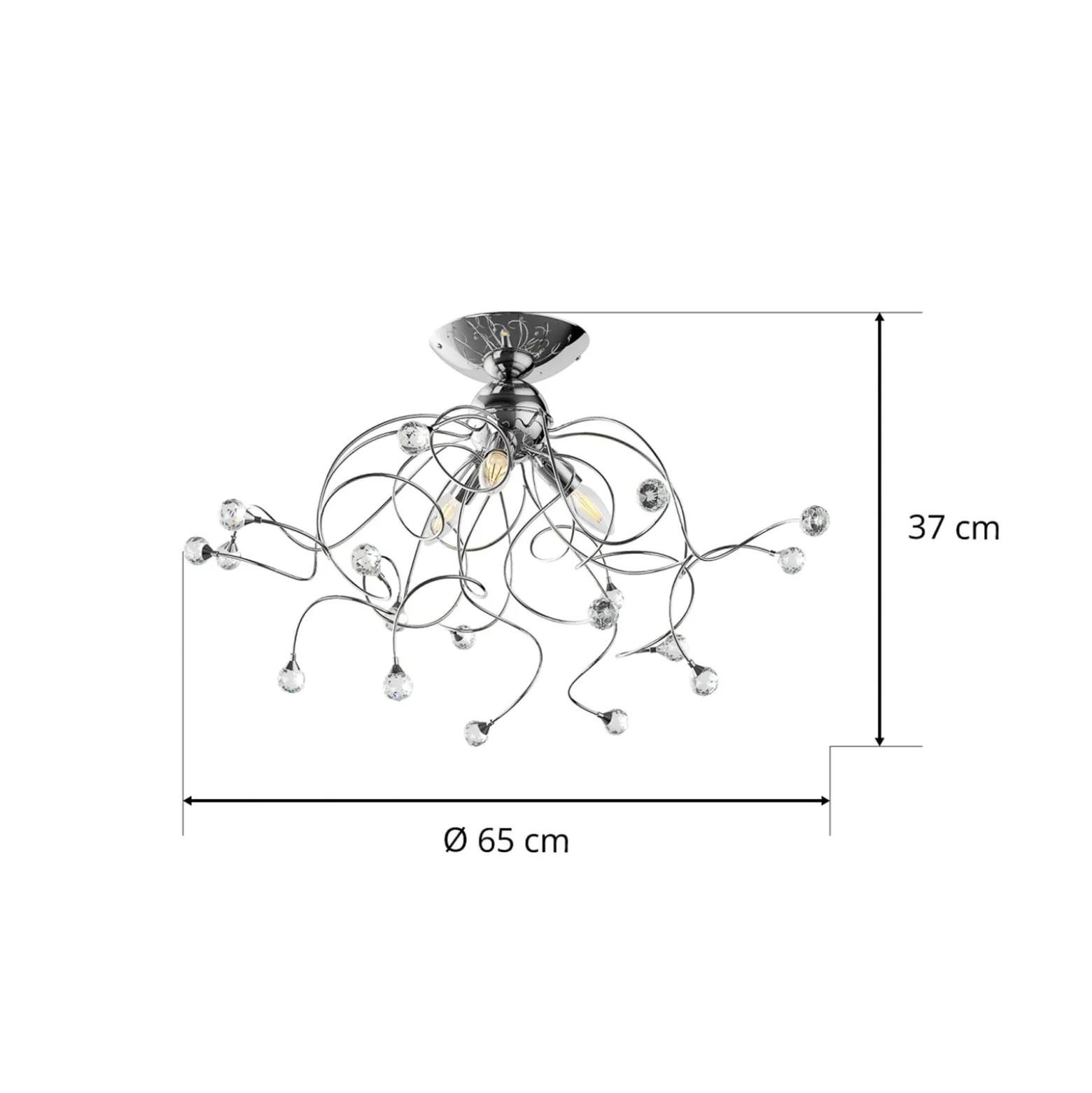 Deckenlampe Trilly in Chrom mit Kristallen, 3fl.