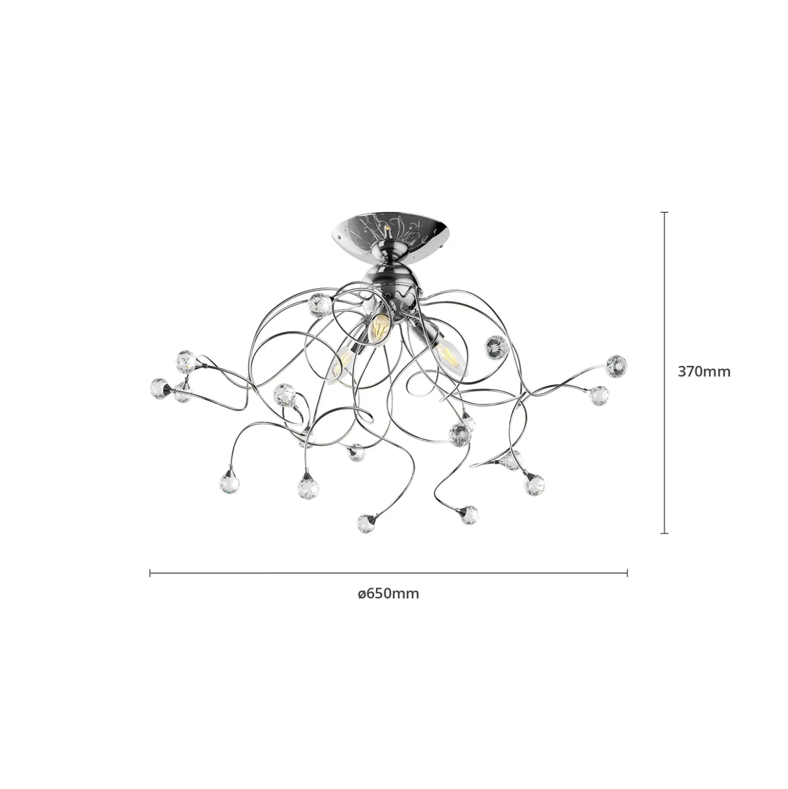 Deckenlampe Trilly in Chrom mit Kristallen, 3fl.