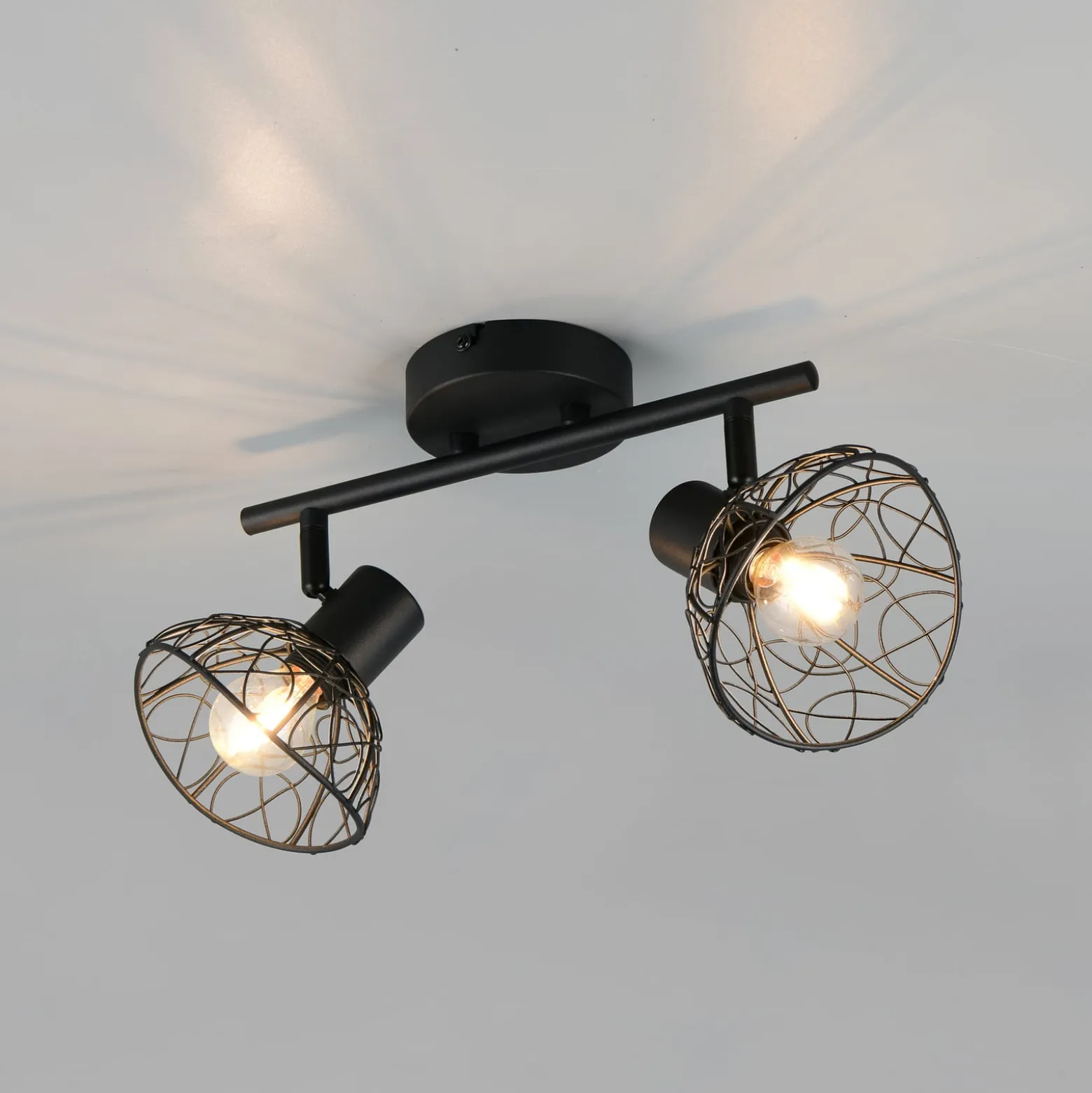 Deckenlampe Yako, schwarz matt, Länge 40 cm, 2-flg., Metall