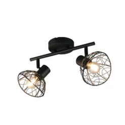Deckenlampe Yako, schwarz matt, Länge 40 cm, 2-flg., Metall