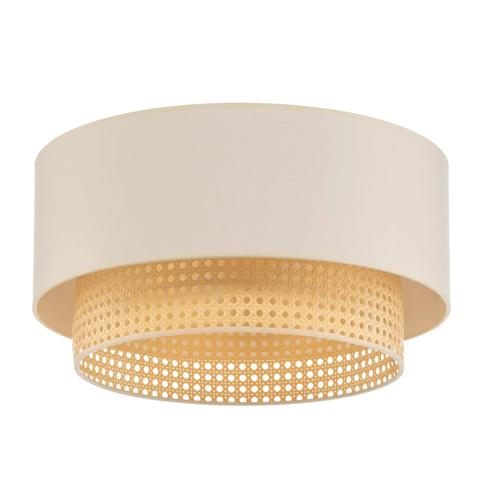 Deckenleuchte Boho, creme/holz, Ø 45 cm, Textil/Rattan