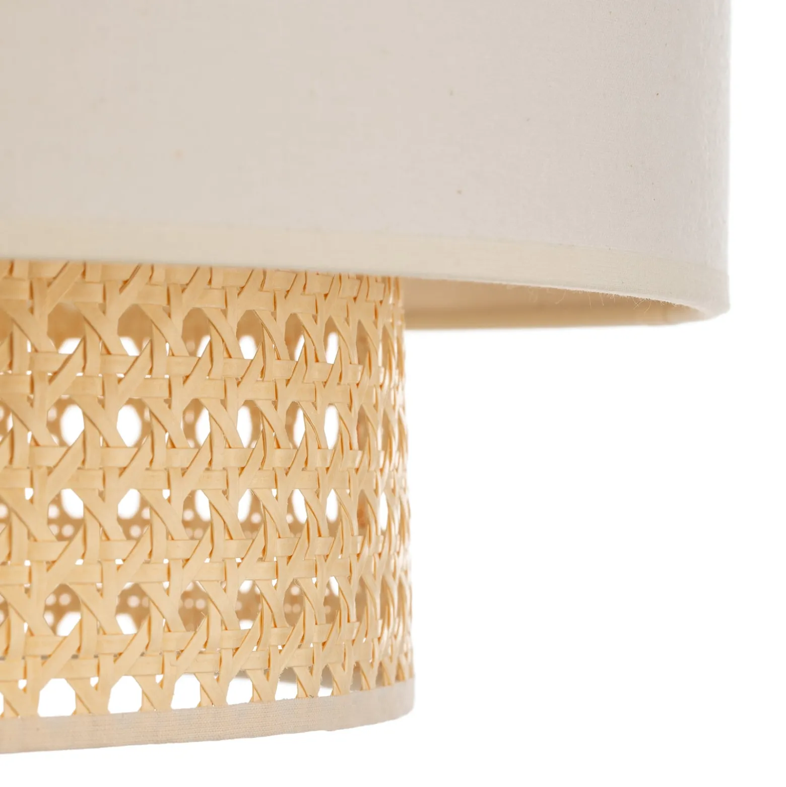 Deckenleuchte Boho, creme/holz, Ø 45 cm, Textil/Rattan