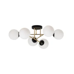 Deckenleuchte Magnum, 6-flg., opalweiß/gold/schwarz, Glas