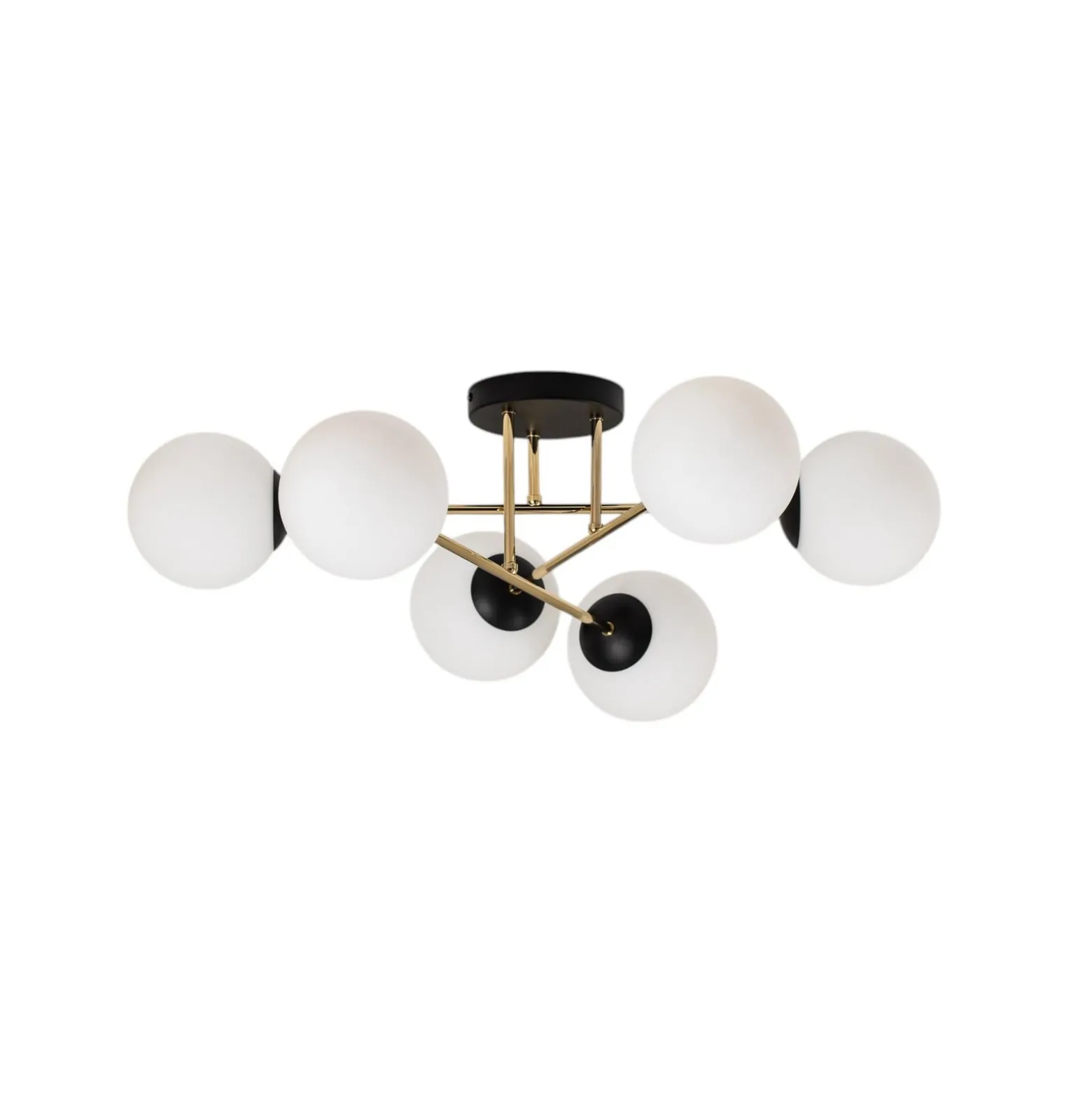 Deckenleuchte Magnum, 6-flg., opalweiß/gold/schwarz, Glas