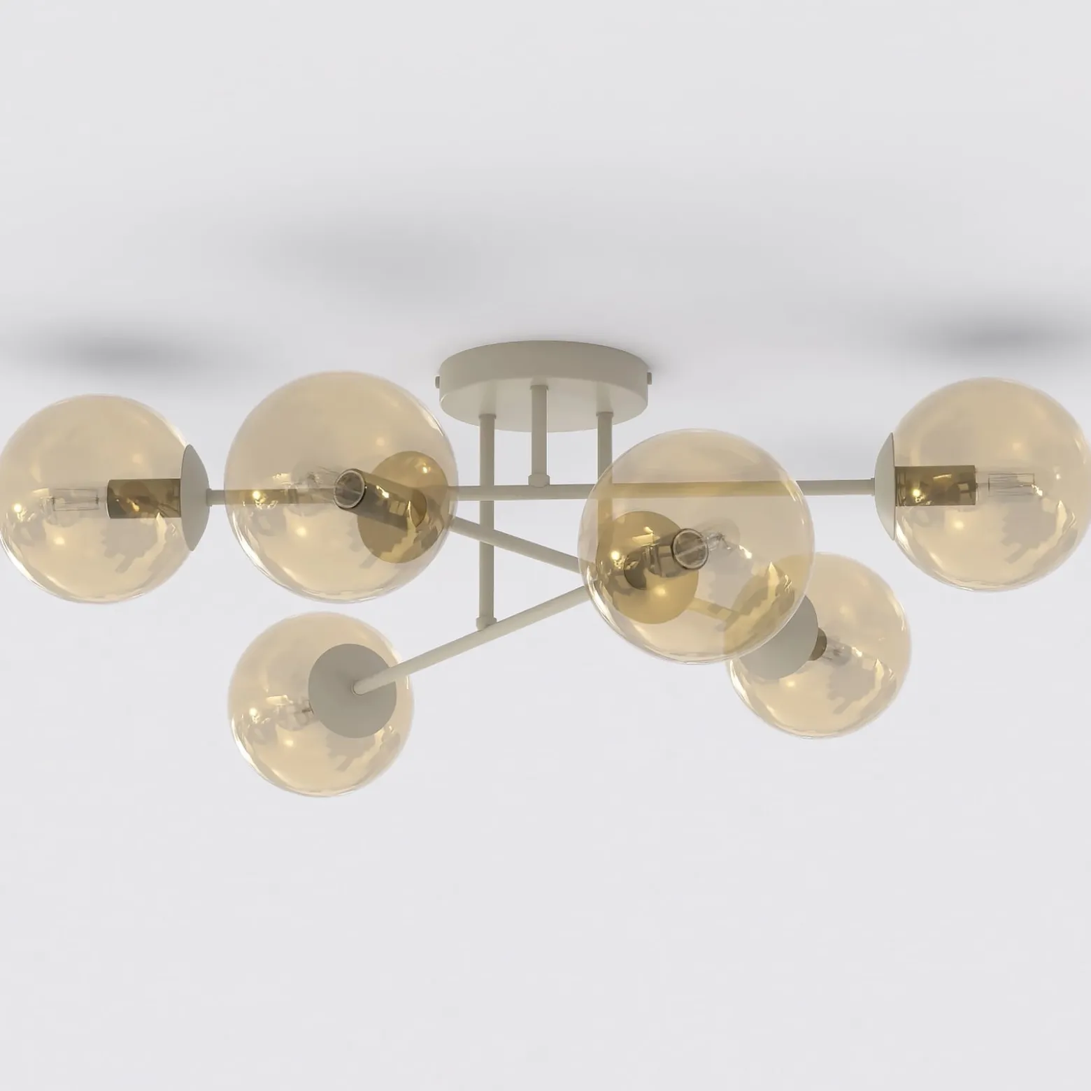 Deckenleuchte ROMA, beige, Ø 75 cm, 6-flg., Glas/Metall, E14