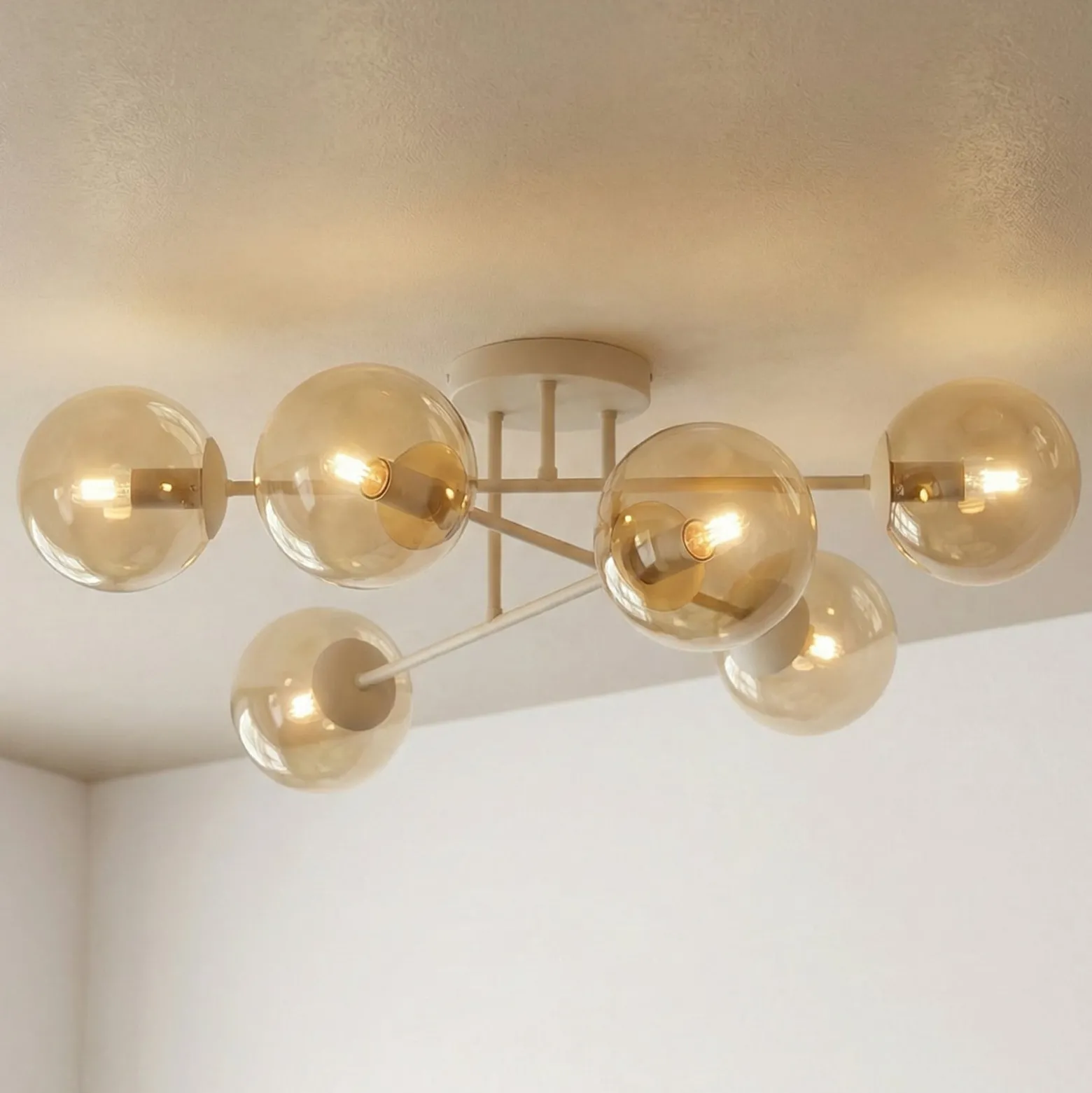Deckenleuchte ROMA, beige, Ø 75 cm, 6-flg., Glas/Metall, E14