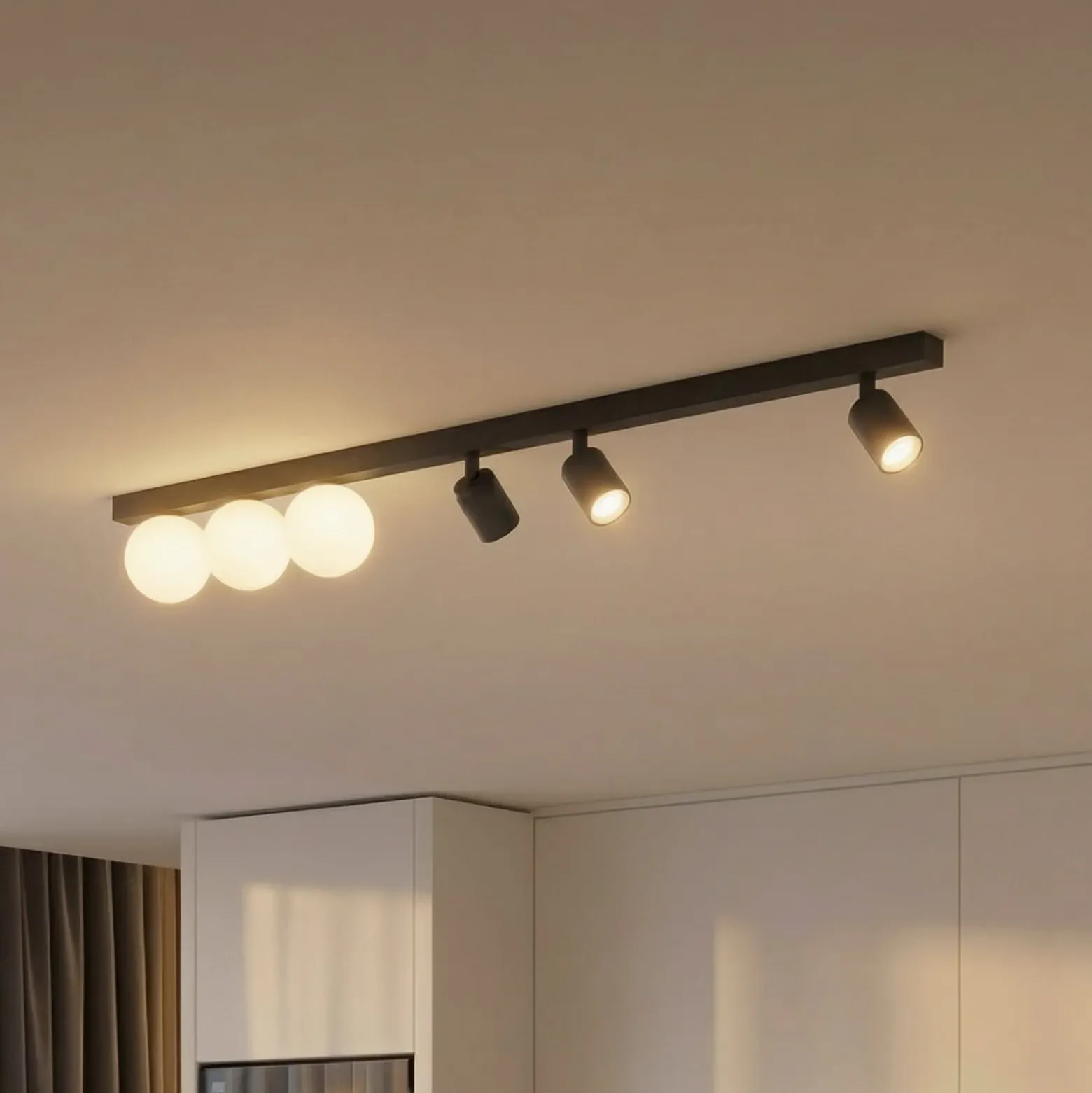 Deckenleuchte Vox, 6-flammig, Glas, schwarz, Länge 159 cm