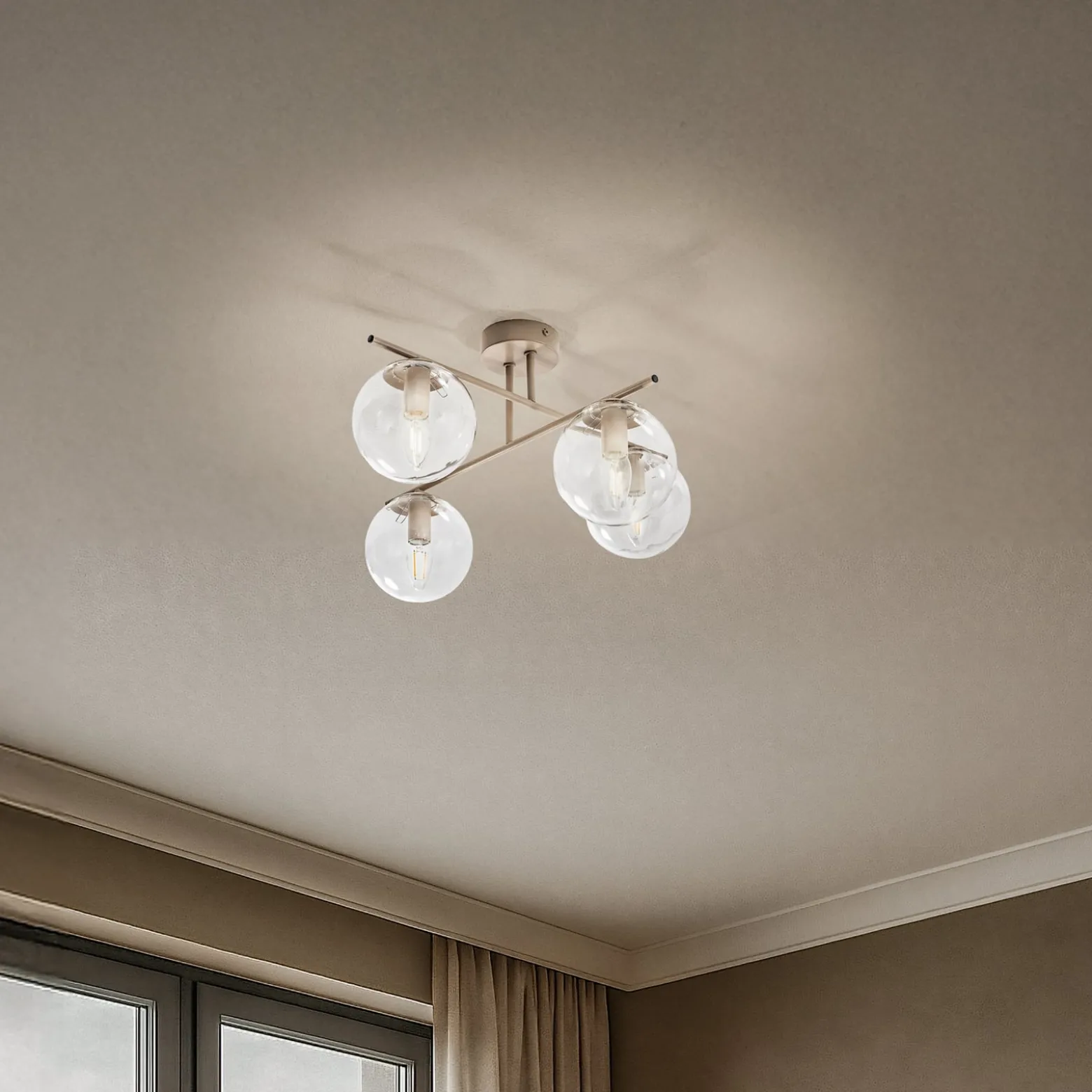 Deckenleuchte Zoe, beige, Länge 51 cm, Glas, 4-flammig, E14