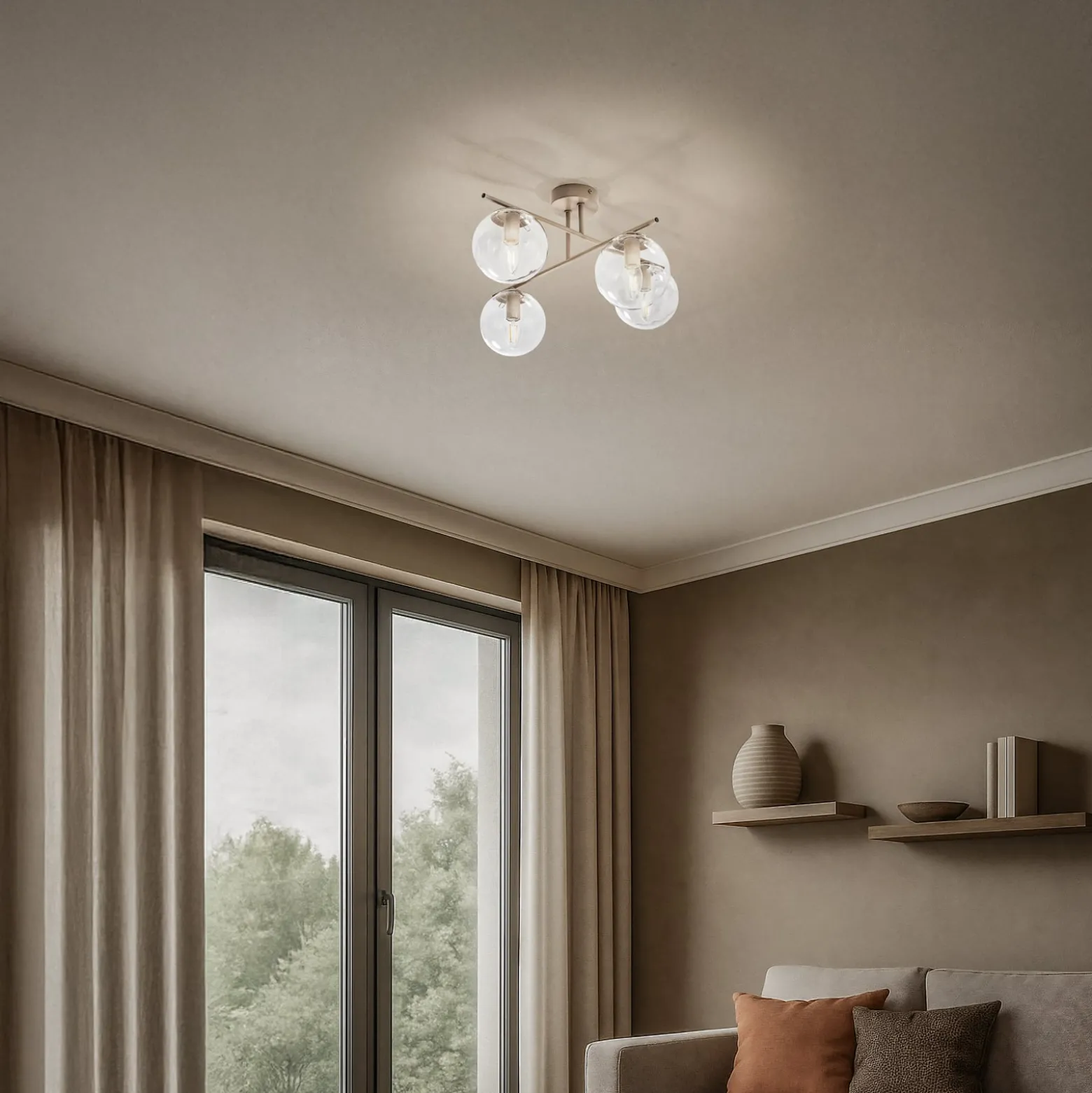 Deckenleuchte Zoe, beige, Länge 51 cm, Glas, 4-flammig, E14