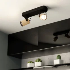 Deckenspot Cayuca, schwarz/holzdekor, zweiflammig