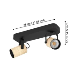 Deckenspot Cayuca, schwarz/holzdekor, zweiflammig