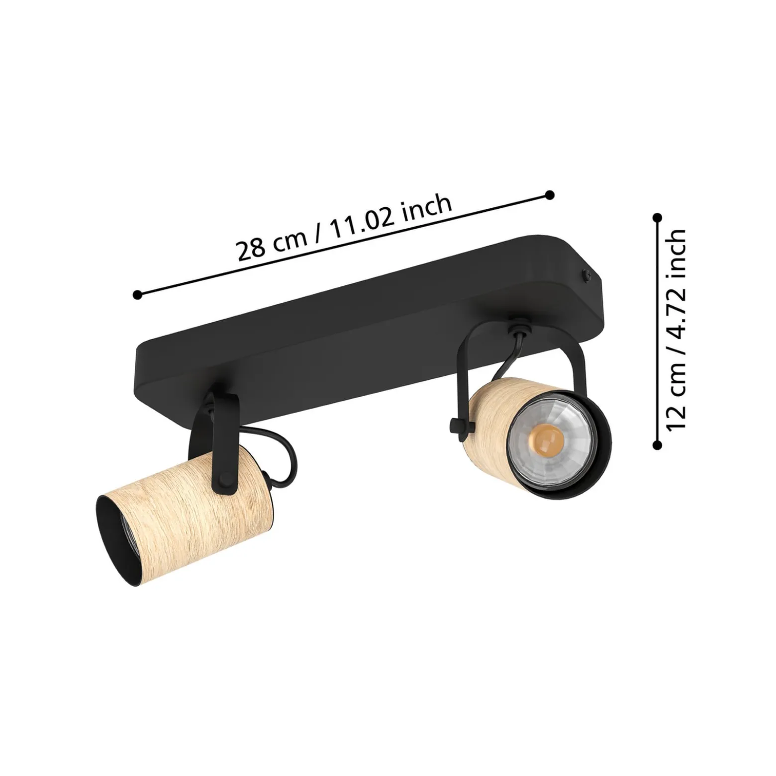 Deckenspot Cayuca, schwarz/holzdekor, zweiflammig