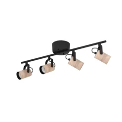 Deckenspot Cayuca, schwarz/holzdekor, vierflammig