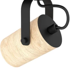 Deckenspot Cayuca, schwarz/holzdekor, vierflammig