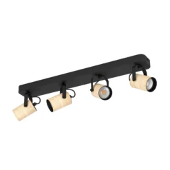 Deckenspot Cayuca, schwarz/holzdekor, vierflammig