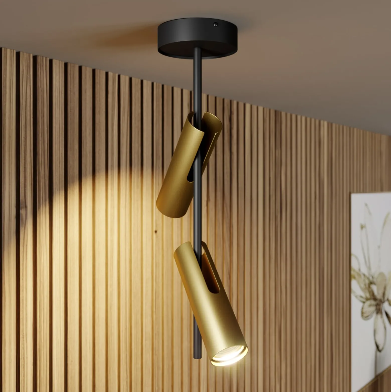 Deckenspot Leda 2, zweiflammig, schwarz-gold