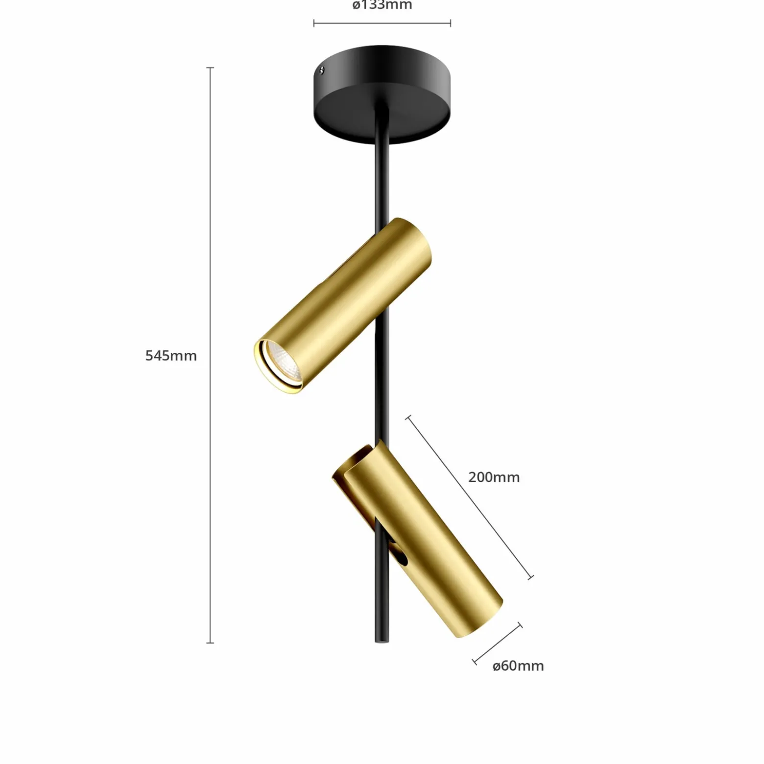 Deckenspot Leda 2, zweiflammig, schwarz-gold