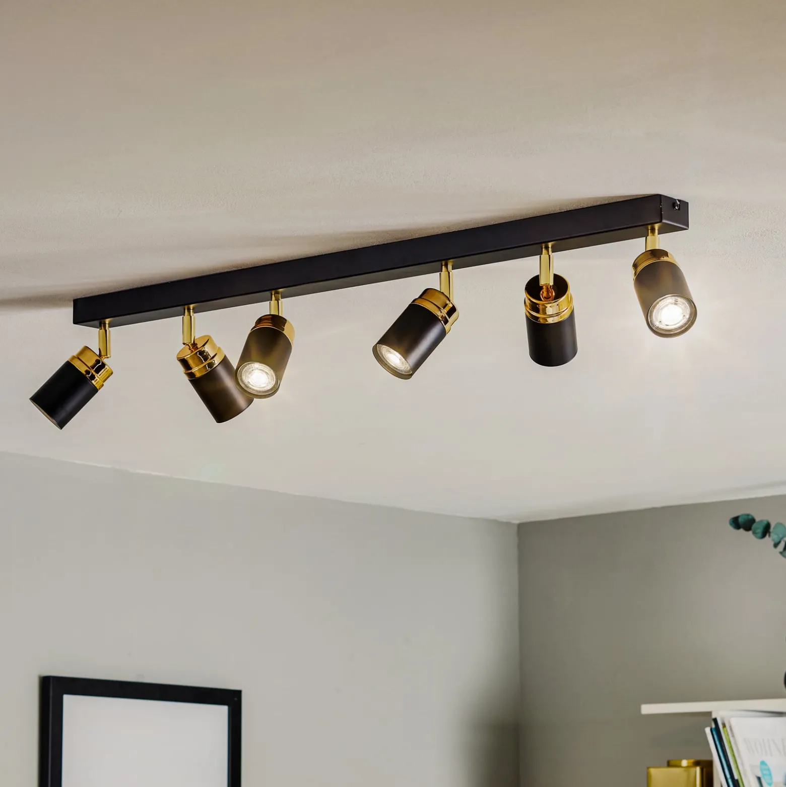 Deckenspot Reno, sechsflammig, schwarz/gold