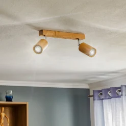 Deckenstrahler Cre aus Holz, zweiflammig