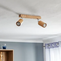 Deckenstrahler Cre aus Holz, zweiflammig