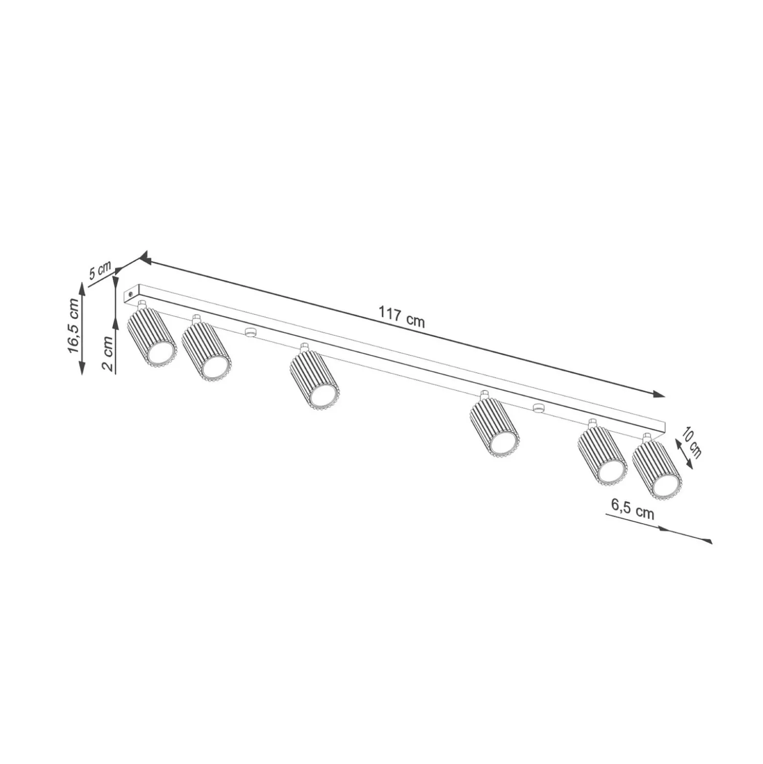 Deckenstrahler Karbon, schwarz, Länge 117 cm, Alu, 6-flg.