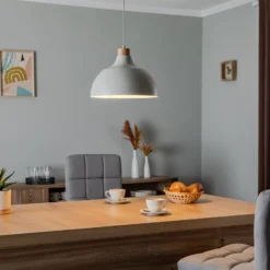Envostar Hängeleuchte Kaitt, beige, Ø 34 cm, Holzdetail