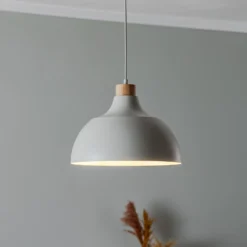 Envostar Hängeleuchte Kaitt, beige, Ø 34 cm, Holzdetail