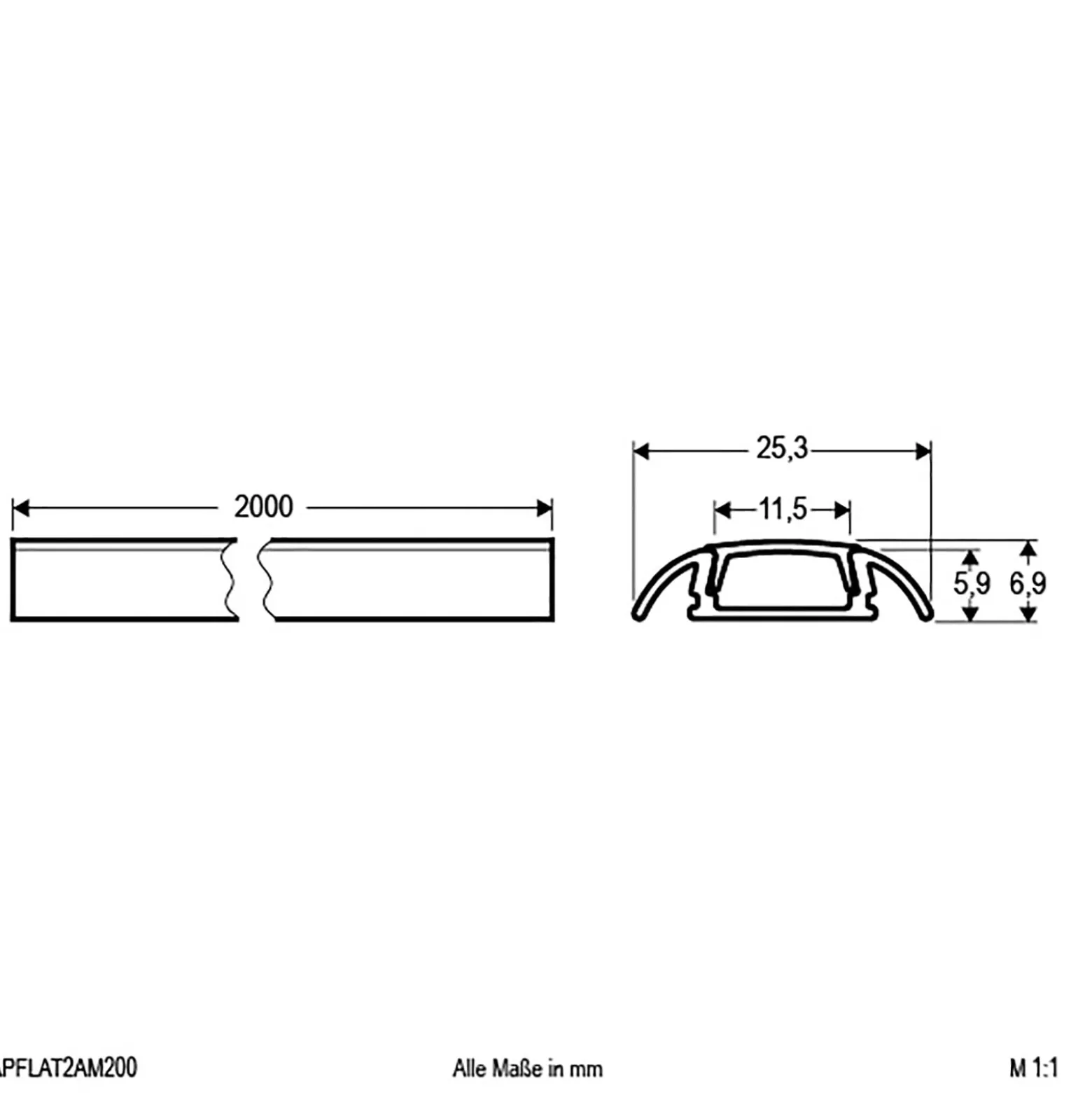 EVN APFLAT2 Alu-Profil, 200cm U-Profil, abgerundet