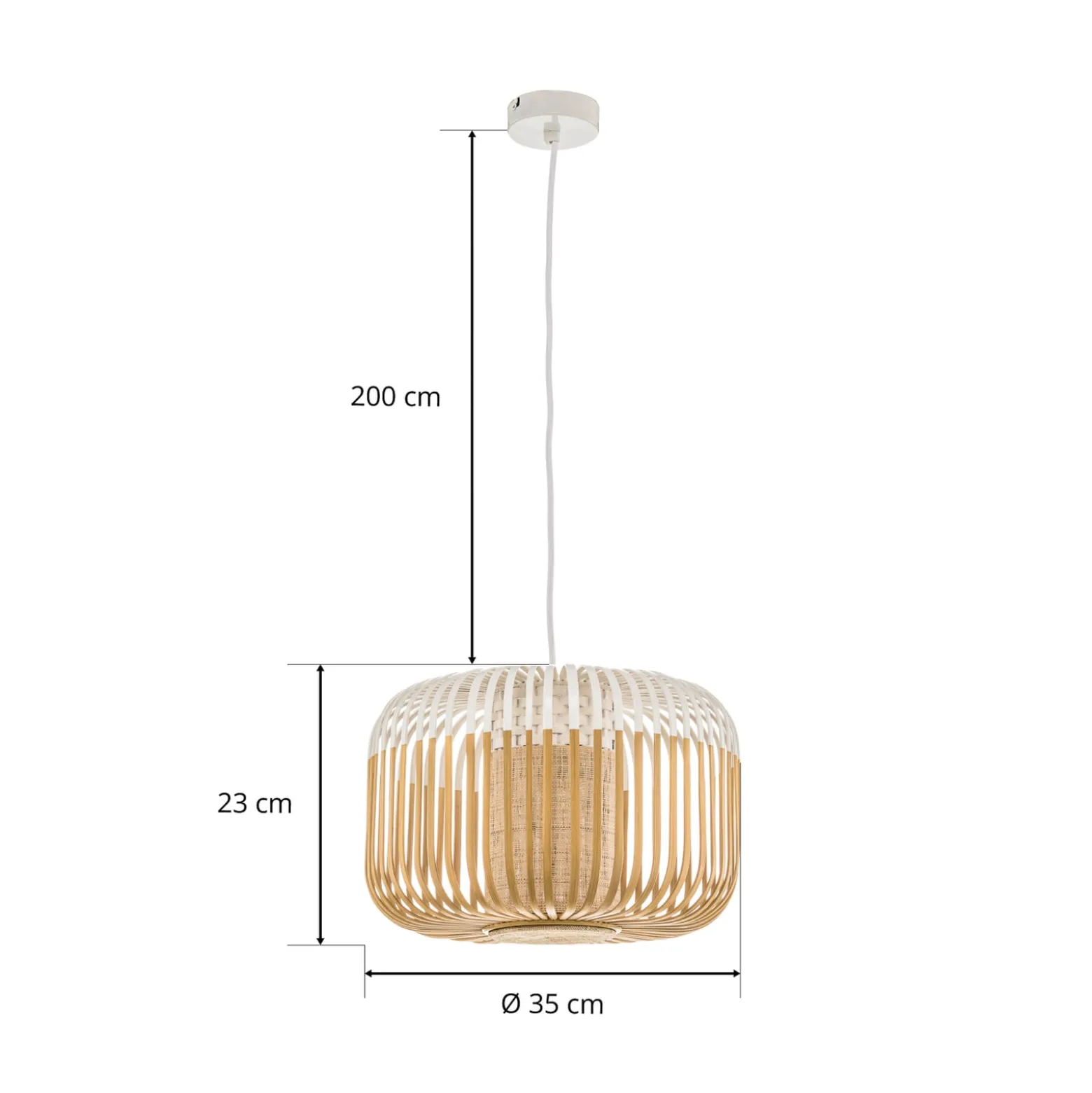 Forestier Pendellampe Bamboo S, Ø 35 cm, weiß