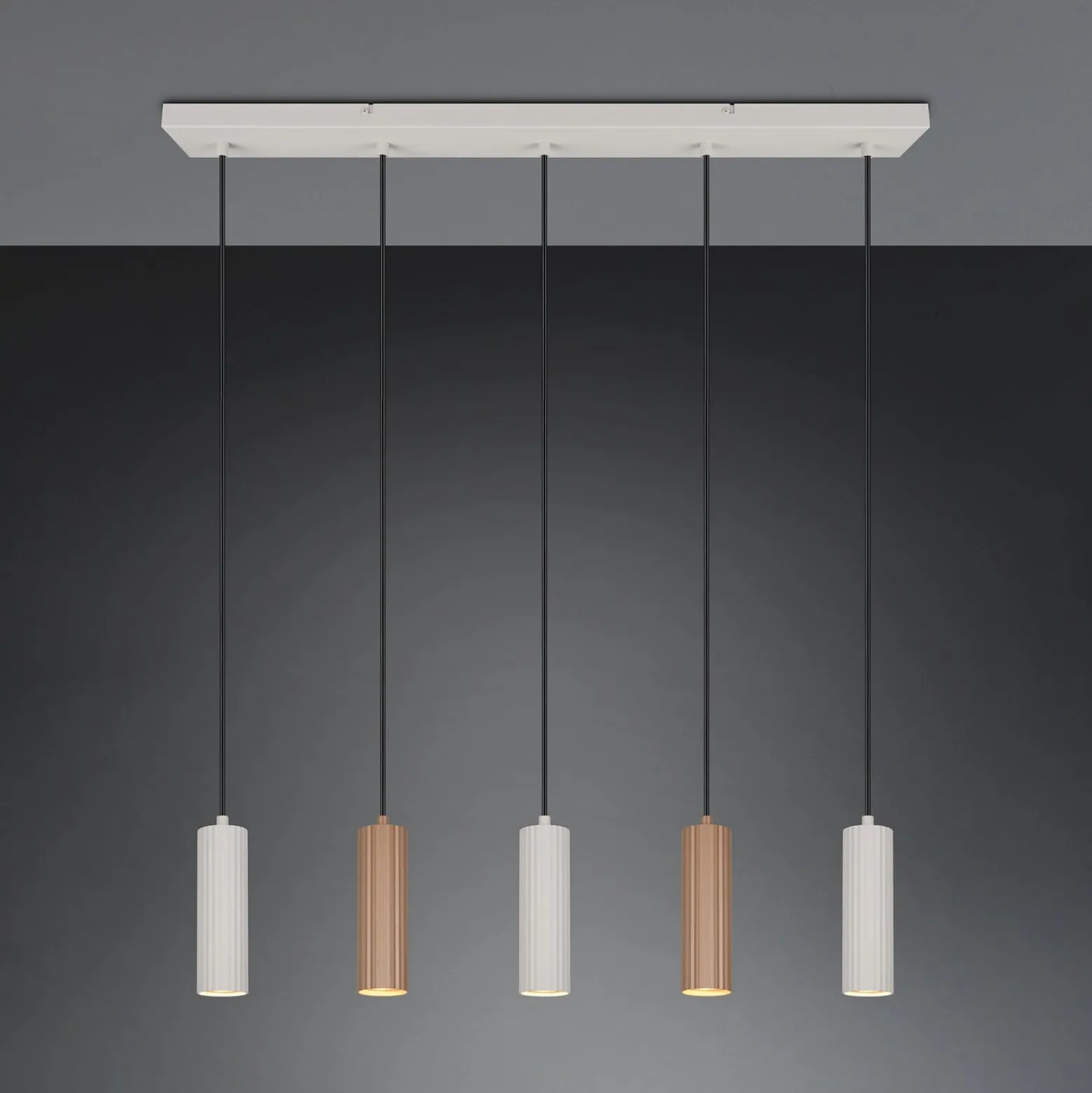 Hängelampe Soka, braun/grau, Länge 85 cm, Metall, 5-flg.