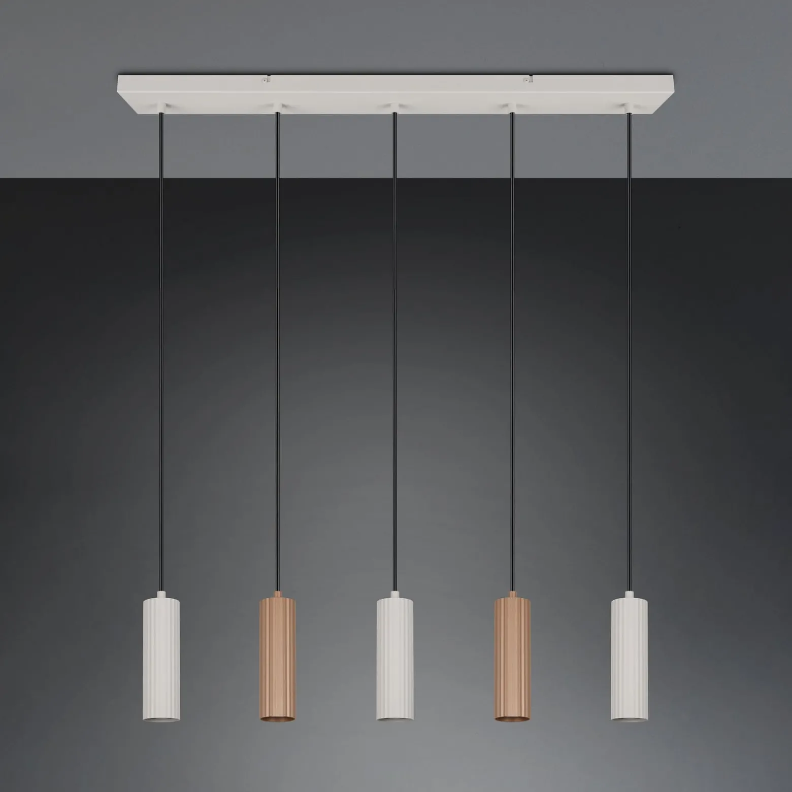 Hängelampe Soka, braun/grau, Länge 85 cm, Metall, 5-flg.